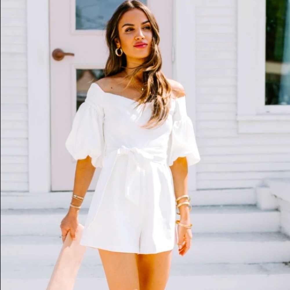Off the Shoulder Puff Sleeve Romper